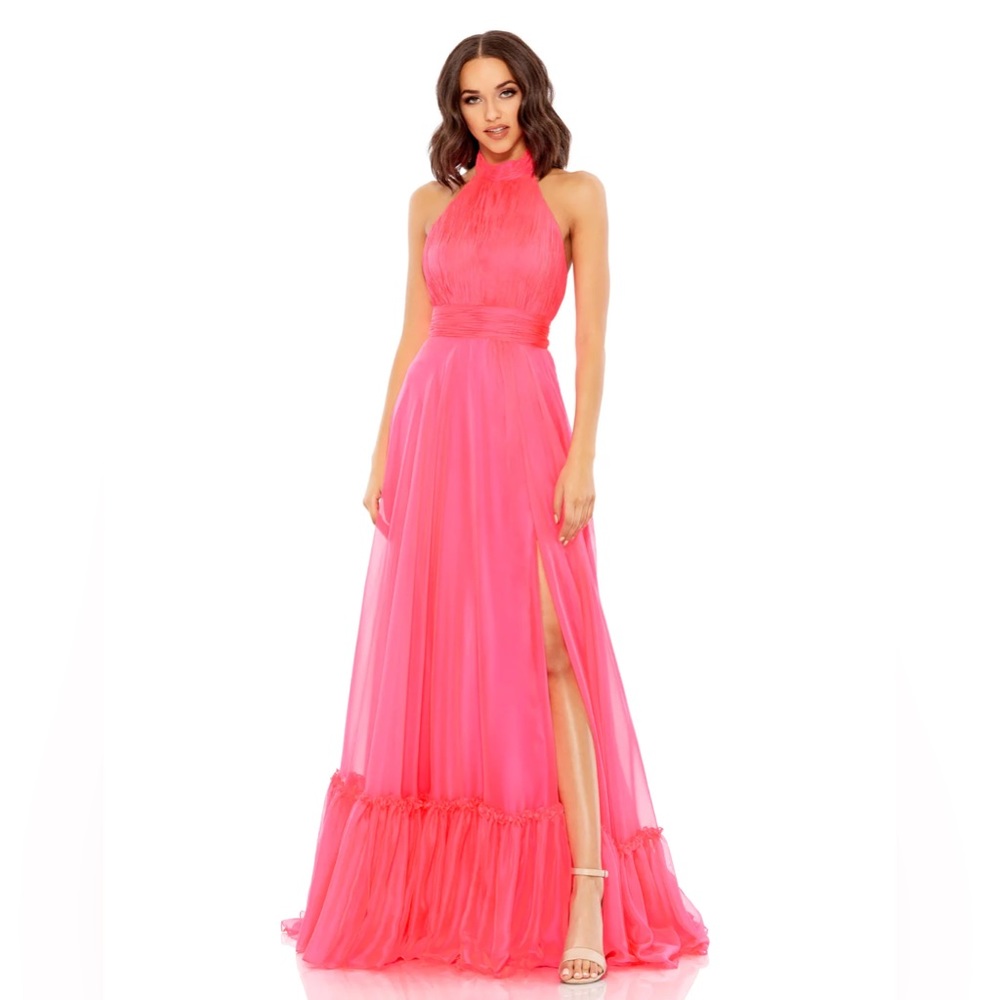 Mac Duggal High Neck Tiered Chiffon Halter Gown Size 6 NWT